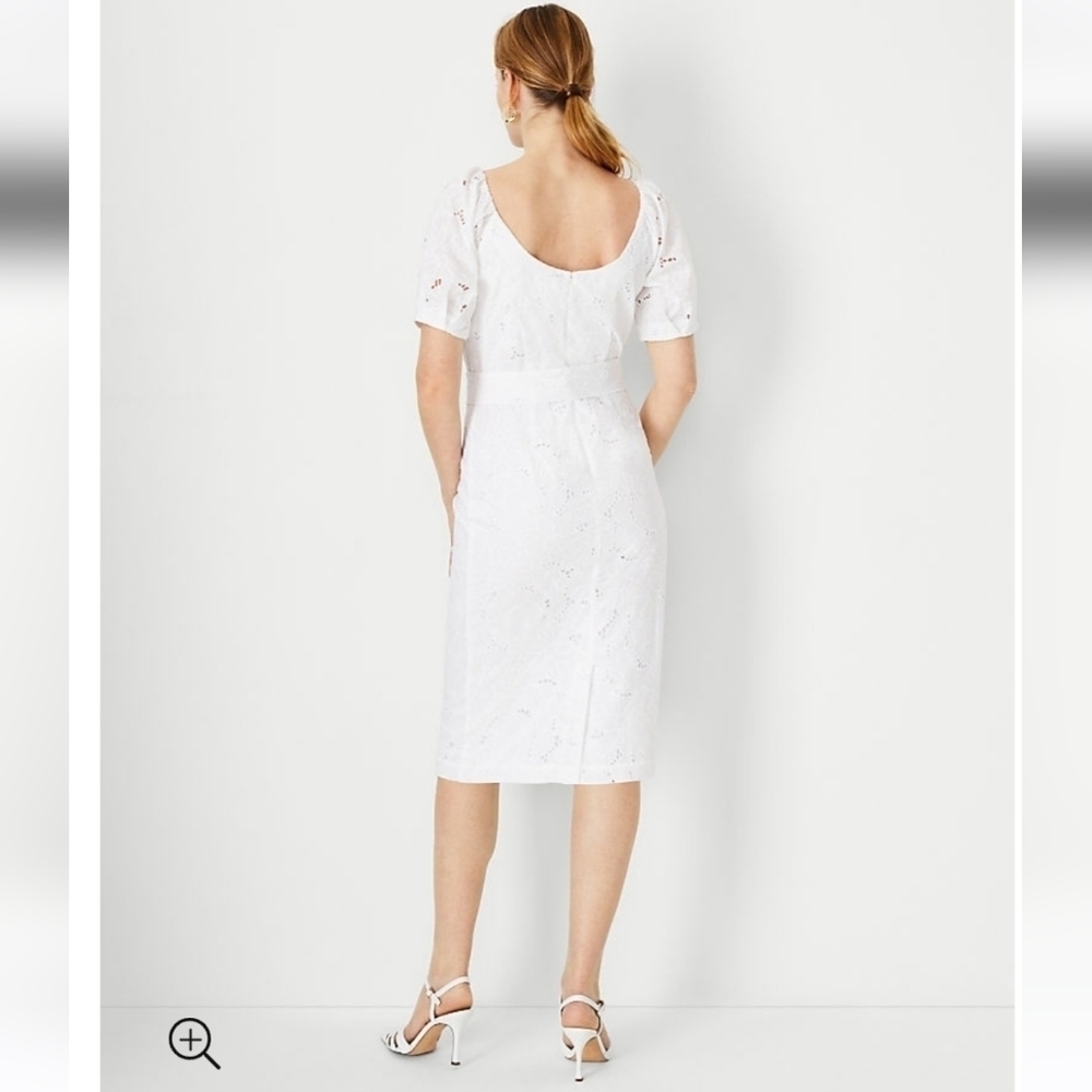 Ann Taylor Women's White Eyelet Puff Sleeve Midi Dress - Picture 4 of 17
